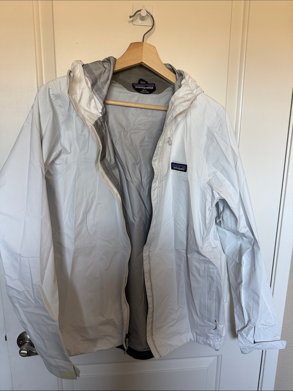 Patagonia White and Light Gray Hooded Shell Jacket